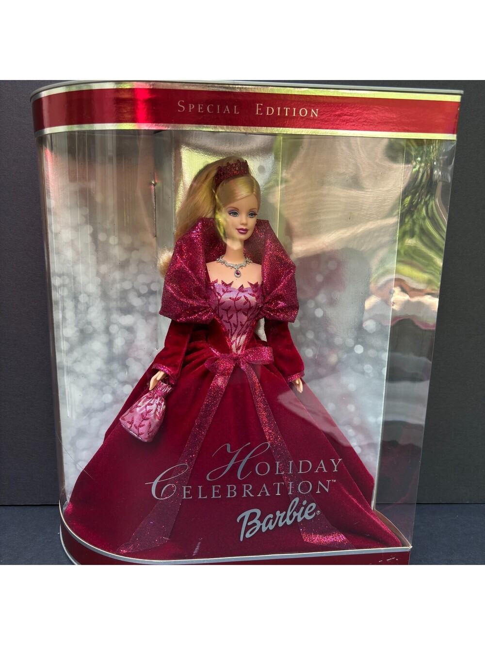 2002 Holiday Celebration Barbie Special Edition Doll Burgundy Gown NRFB 56209